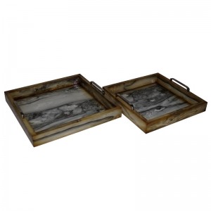 Cheungs 2 Piece Faux Marble Square Tray Set HEU4096